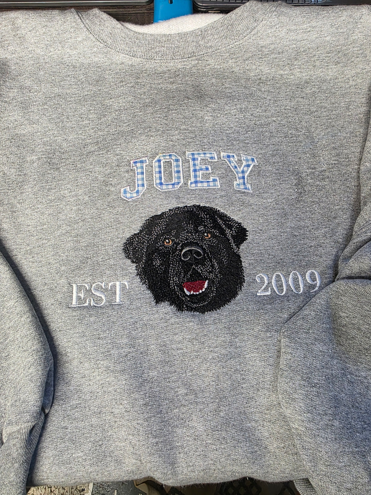 Custom Pet Embroidery Crewneck — Detailed Front