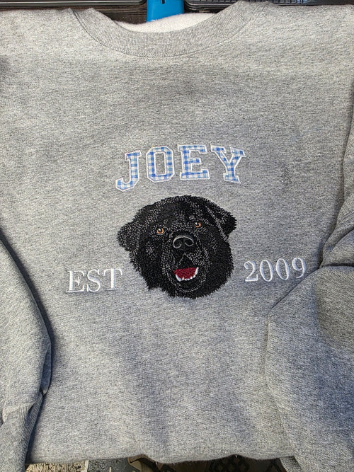 Custom Pet Embroidery Crewneck — Detailed Front